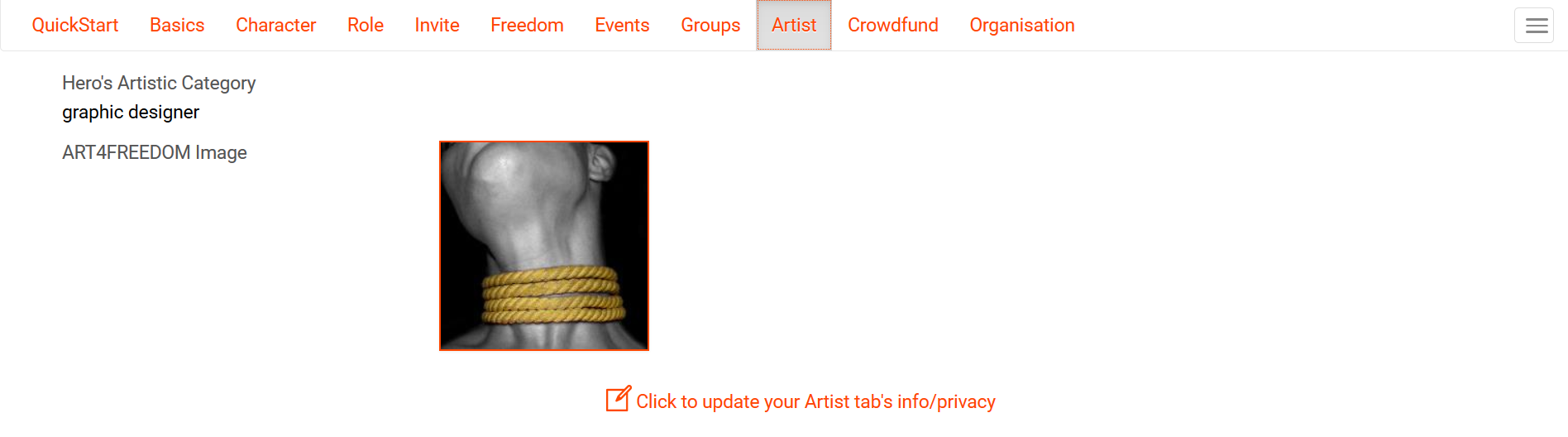 Screenshot artist tab profile uploaded