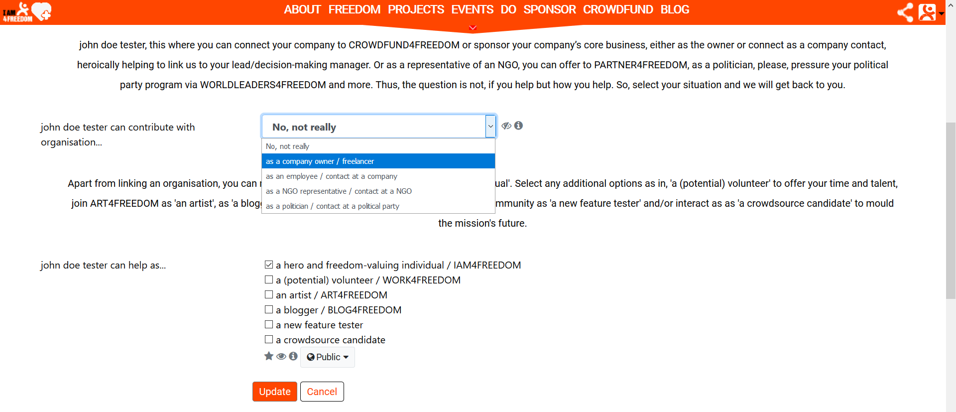 Screenshot sponsor4freedom company owner