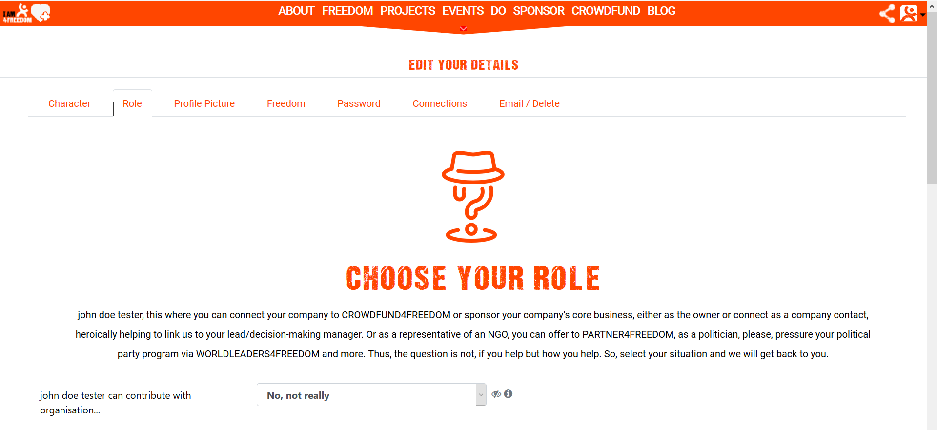 Screenshot sponsor4freedom role tab